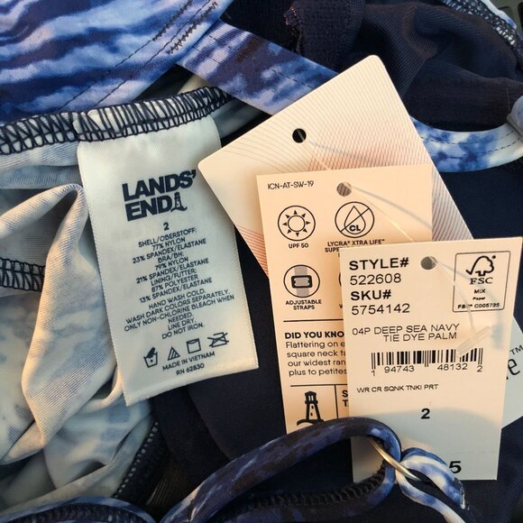 Lands End Chlorine Resistant Square Neck Underwire Tankini Swimsuit Top Blue 2 - Picture 3 of 3